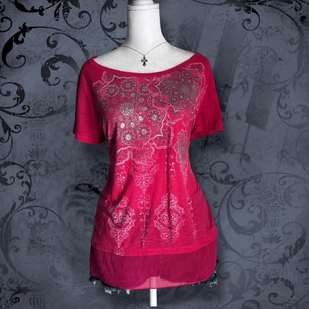 ornate vintage medallion + baroque scroll pink tunic fairy boho baroque top